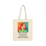 Canvas Tote Bag — Retro Pop Art 'What's the Return Policy on a Man? Shopper Tote