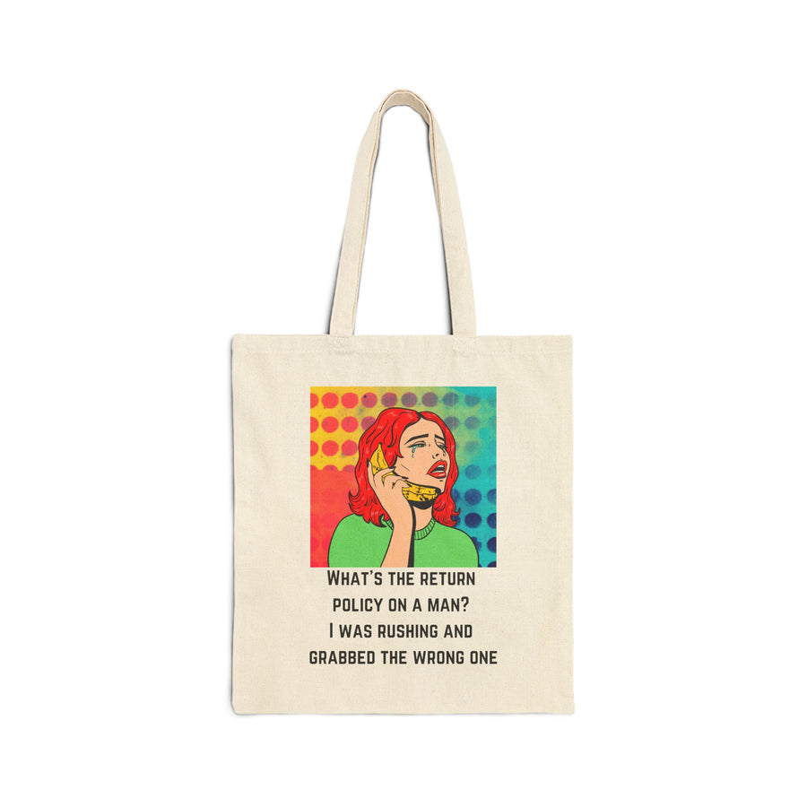 Canvas Tote Bag — Retro Pop Art 'What's the Return Policy on a Man? Shopper Tote