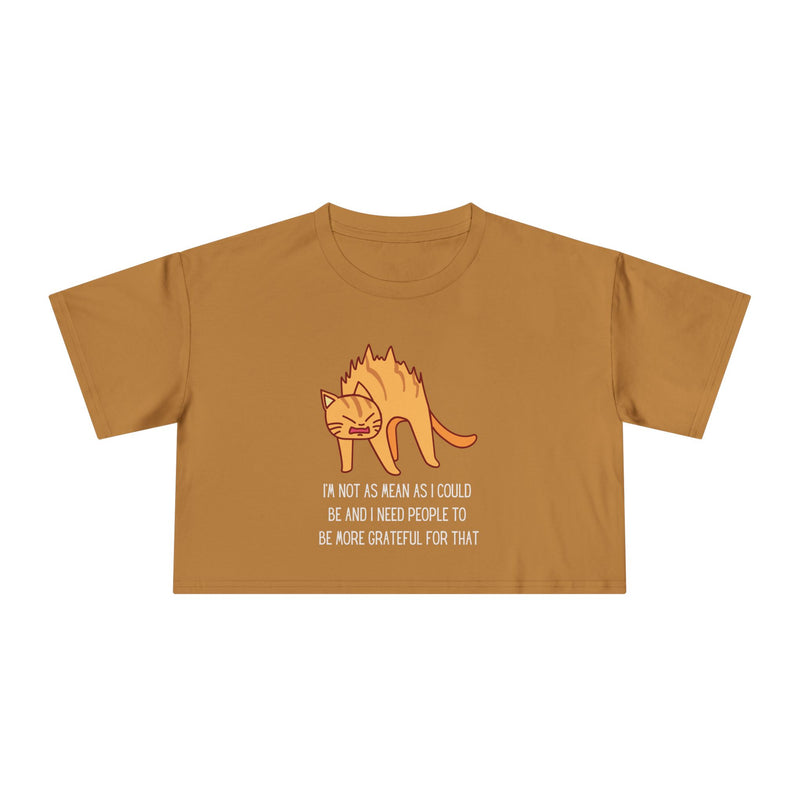 Crop Tee — Sassy Cat Graphic with Quote: "I’m Not As Mean As I Could Be, and I Need People To Be More Grateful For That" T-shirt Top