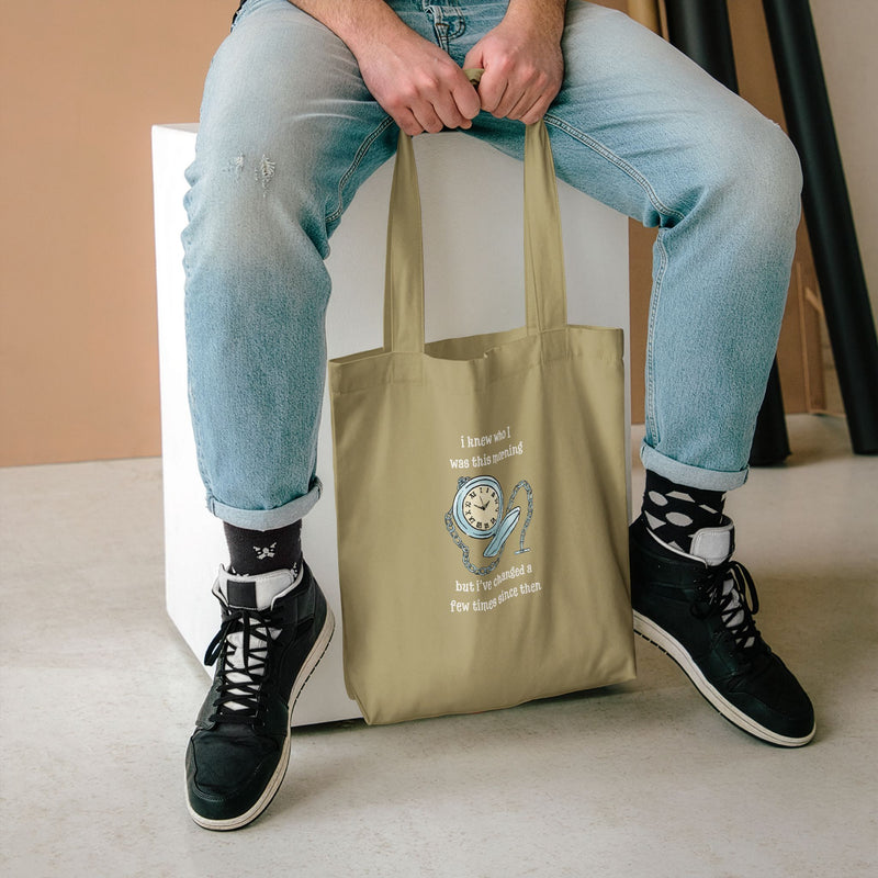 Wonderland Large Cotton Canvas Tote Bag “I Knew Who I Was This Morning But I’ve Changed A Few Times Since Then”
