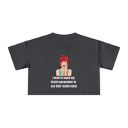 Pop Art Crop Tee — "I need to teach my facial expressions to use their inside voice" Graphic T-shirt Top
