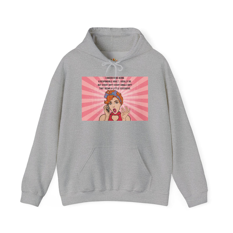 Retro Pop Art Hooded Sweatshirt — "Responsible Adult..." Graphic Hoodie