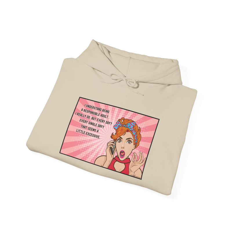 Retro Pop Art Hooded Sweatshirt — "Responsible Adult..." Graphic Hoodie