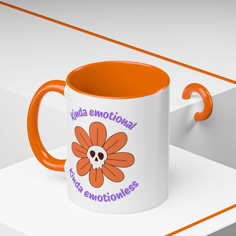 Coffee or Tea Mug — "Kinda Emotional, Kinda Emotionless" Floral Skull Accent Mug