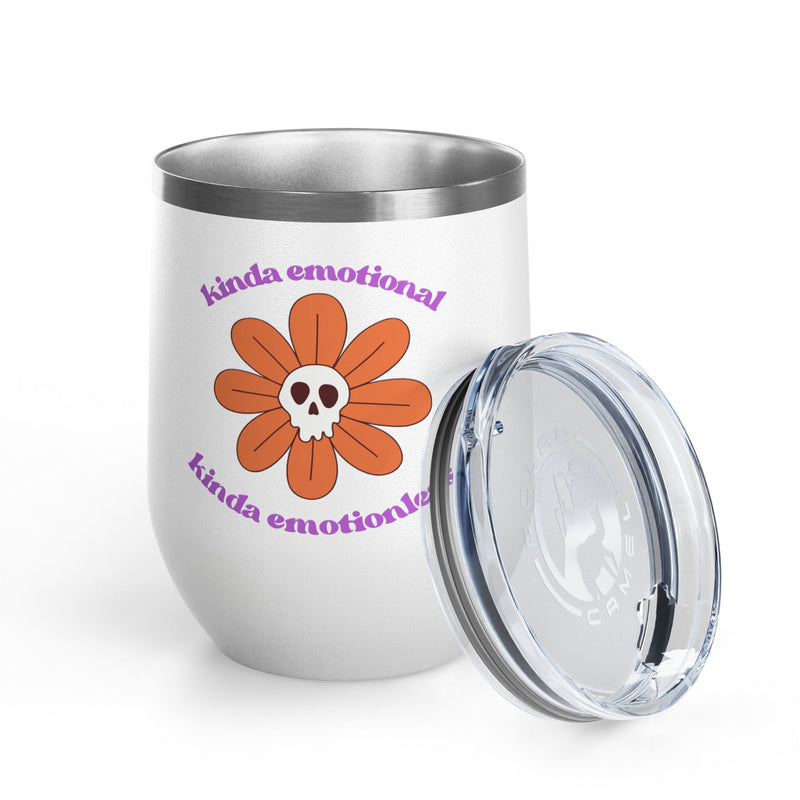"Kinda Emotional Kinda Emotionless" Graphic Floral Skull Wine Tumbler - Stainless Steel 12oz