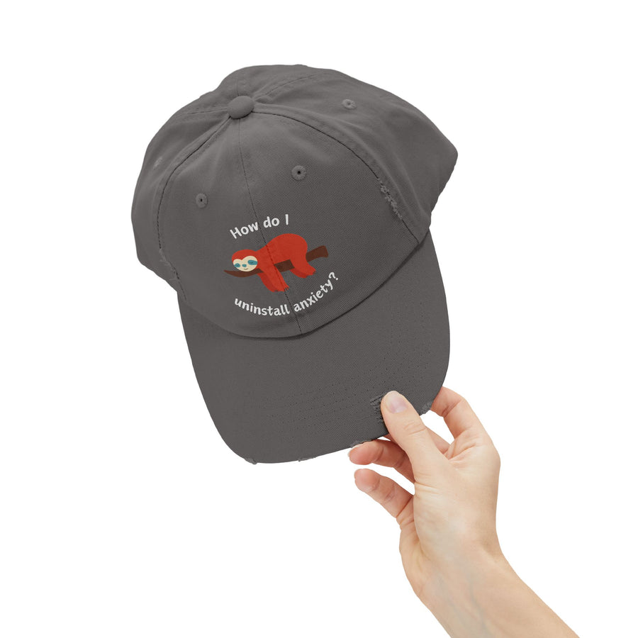 Baseball Hat - How Do I Uninstall Anxiety? Sloth Distressed Cap