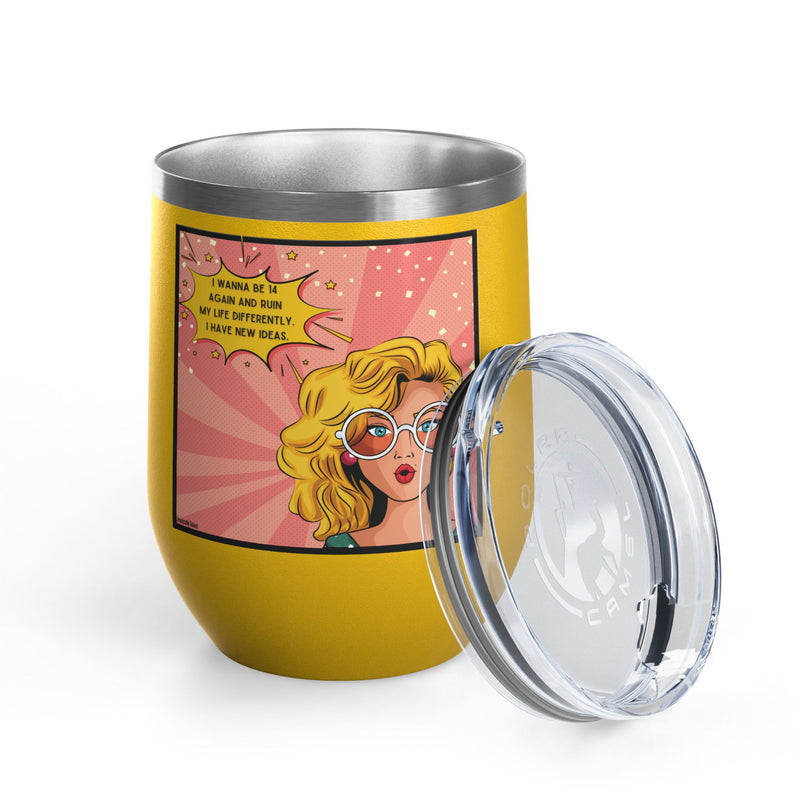 Retro Pop Art "14 Again" Insulated Stainless Steel 12oz Wine Tumbler