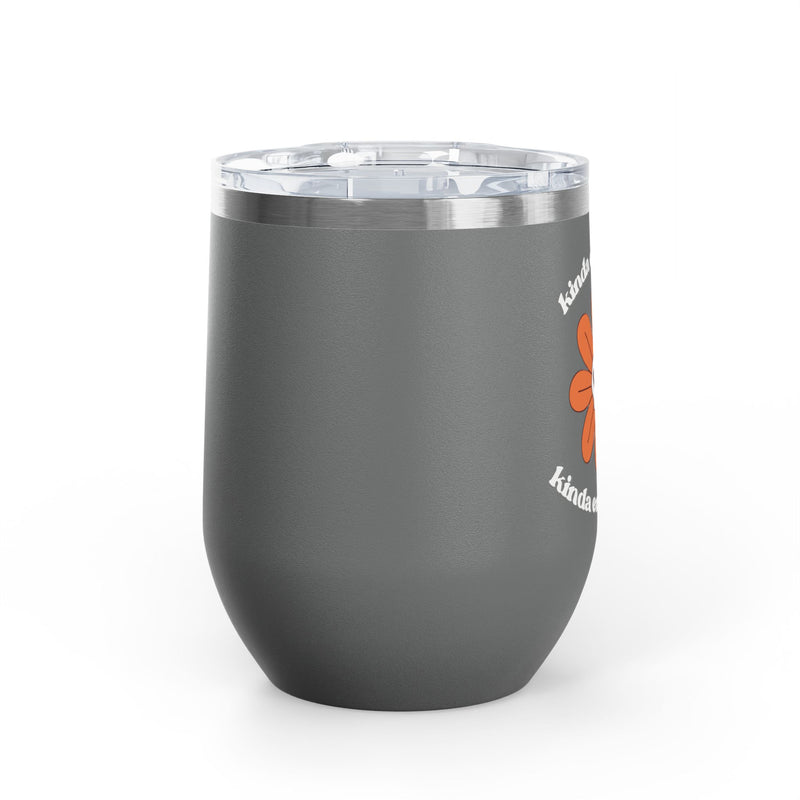 "Kinda Emotional Kinda Emotionless" Graphic Floral Skull Wine Tumbler - Stainless Steel 12oz