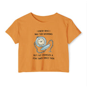 Women's Crop Top T-shirt — 'I Knew Who I Was This Morning' Wonderland Graphic Tee