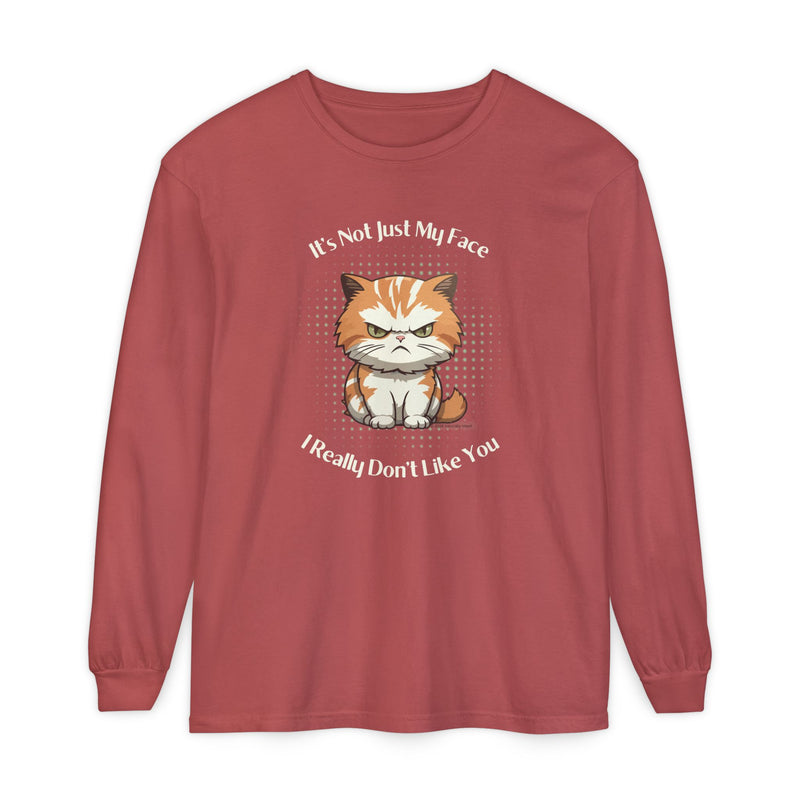 Sassy Cat Long Sleeve Tee — "It's Not Just My Face, I Really Don't Like You" Oversized T-Shirt