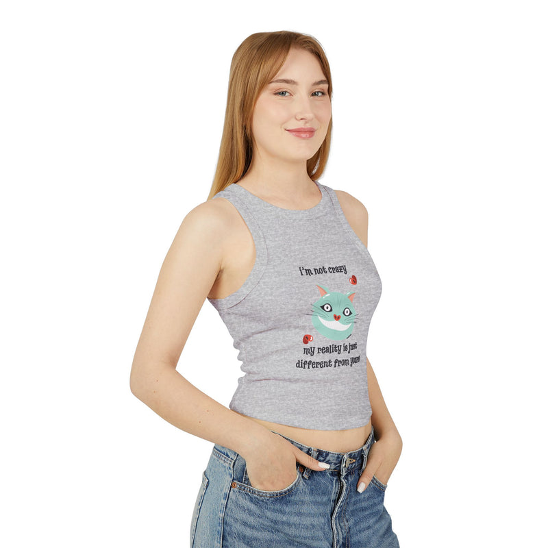 Women's Racer Tank — 'I'm Not Crazy' Cheshire Cat Graphic Crop Top