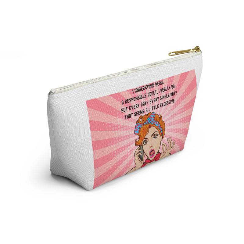Retro Pop Art Accessory Pouch — "Responsible Adult" Travel Cosmetic/Makeup Bag