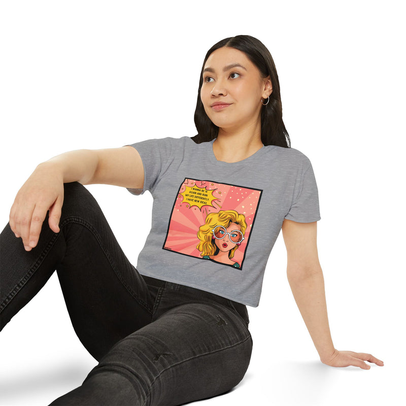 Retro Pop Art Crop Top Tee — “I Wanna Be 14 Again and Ruin My Life Differently” Graphic T-shirt