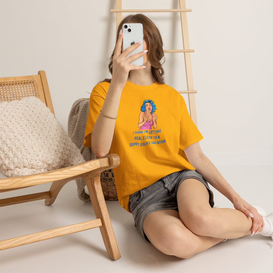 Pop Art Tee - "Grippy Socks Vacation" Mental Health Awareness Graphic T-Shirt