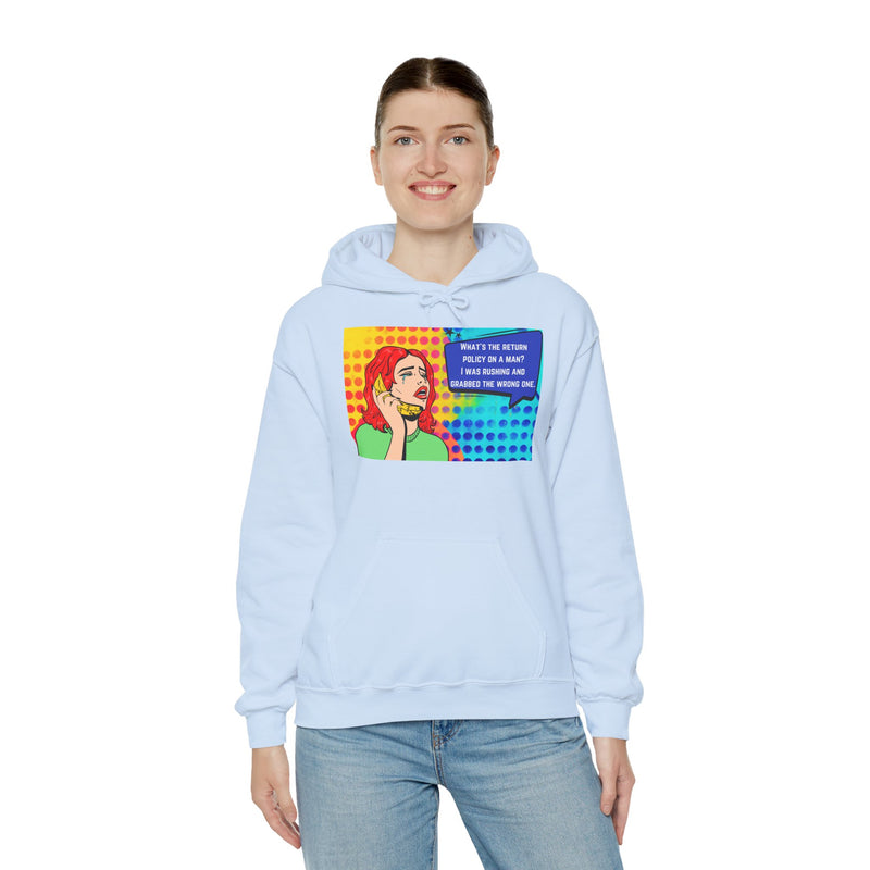 Retro Pop Art Hoodie "What's the Return Policy on a Man?..." Hooded Sweatshirt