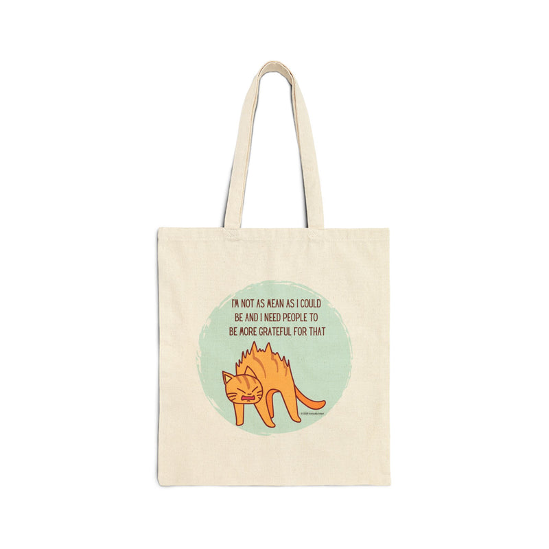 Reusable Sassy Cat Tote Bag – “I’m Not As Mean As I Could Be” Canvas Grocery & Market Bag