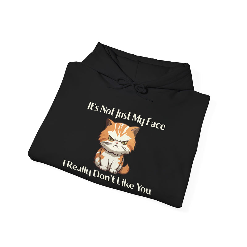 Sassy Cat Hoodie — "It's Not Just My Face, I Really Don't Like You"Graphic Hooded Sweatshirt