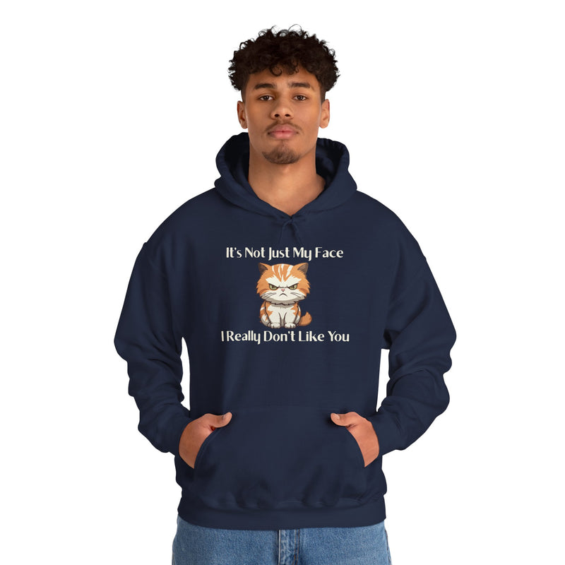Sassy Cat Hoodie — "It's Not Just My Face, I Really Don't Like You"Graphic Hooded Sweatshirt