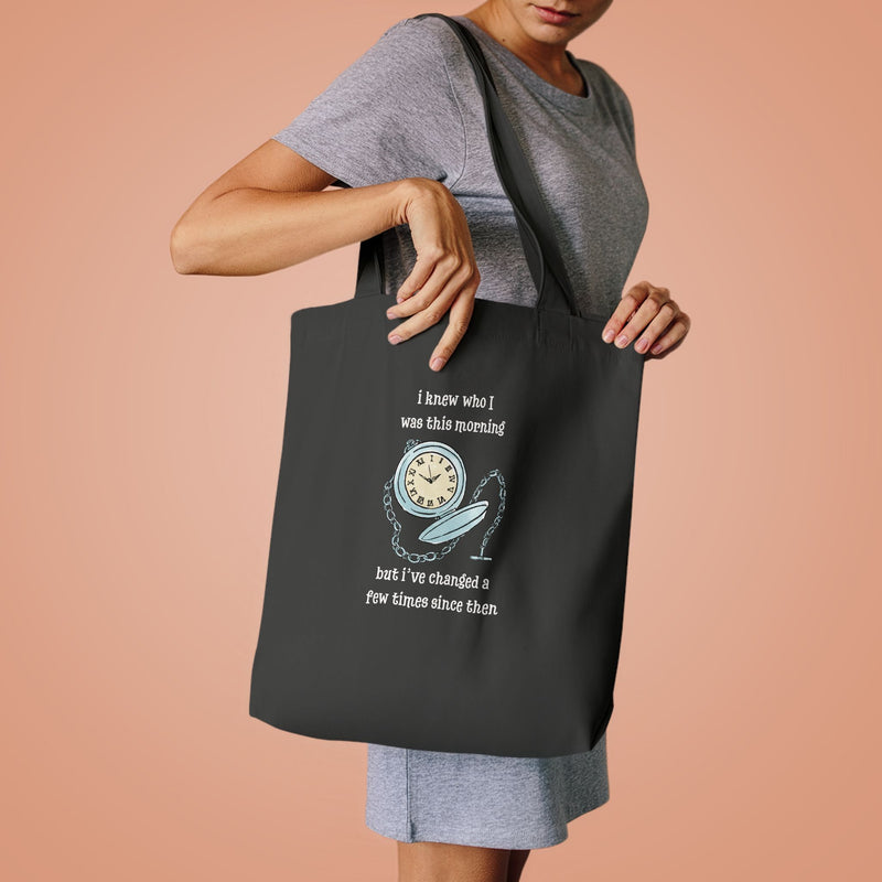 Wonderland Large Cotton Canvas Tote Bag “I Knew Who I Was This Morning But I’ve Changed A Few Times Since Then”