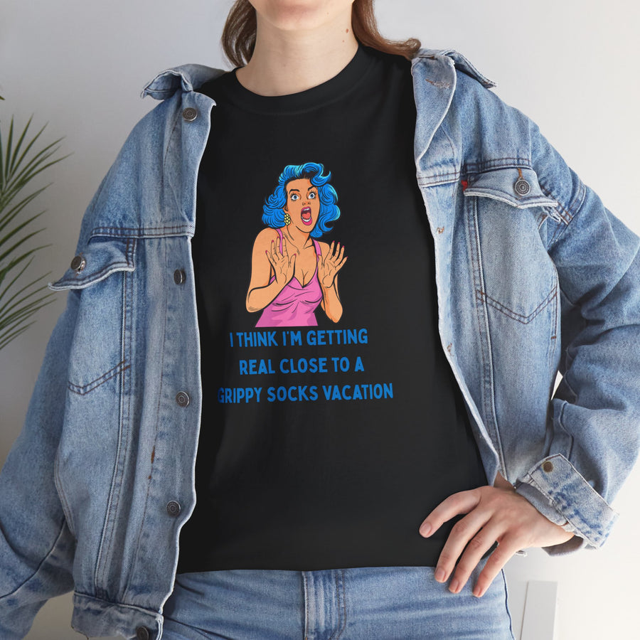 Pop Art Tee - "Grippy Socks Vacation" Mental Health Awareness Graphic T-Shirt