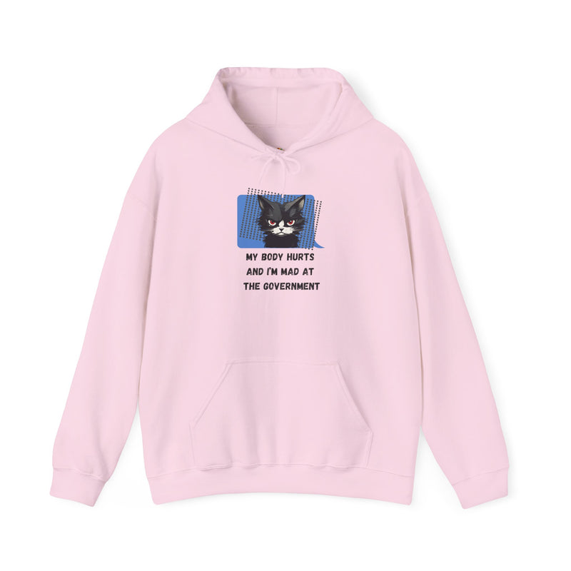 Hoodie — 'My Body Hurts and I'm Mad at the Government' Graphic Hooded Sweatshirt