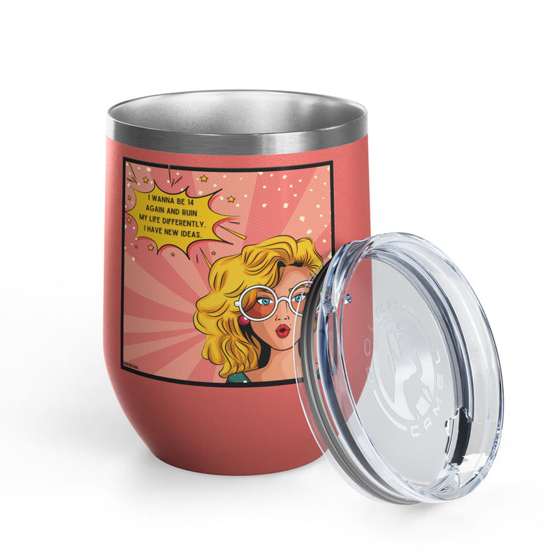 Retro Pop Art "14 Again" Insulated Stainless Steel 12oz Wine Tumbler