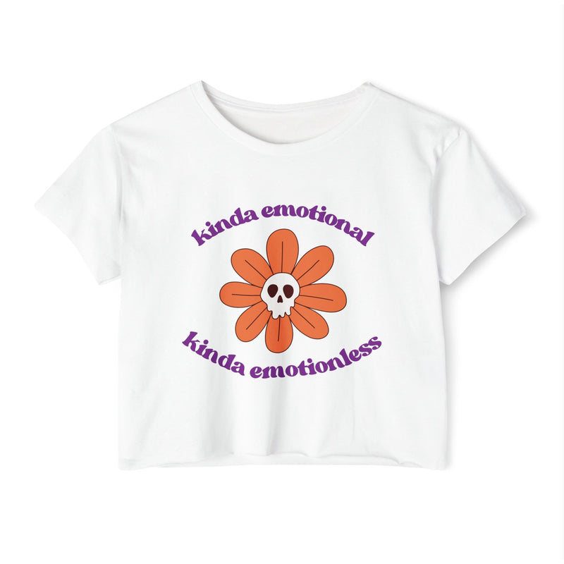 Crop Top — "Kinda Emotional Kinda Emotionless" Skull Flower Festival Tee
