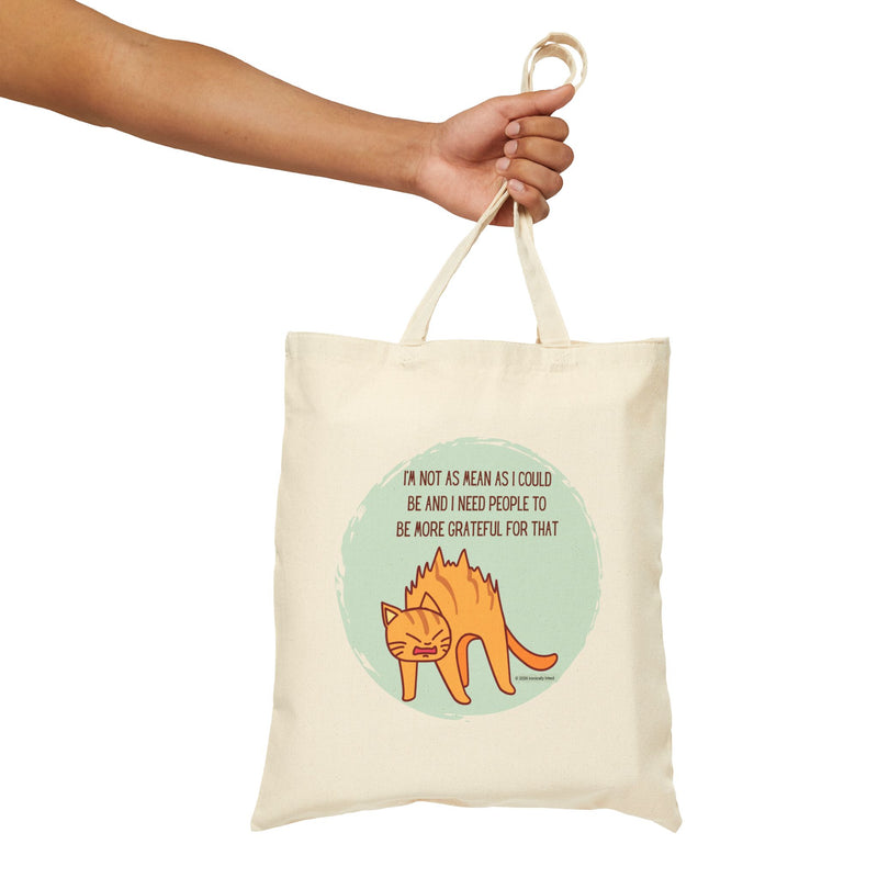 Reusable Sassy Cat Tote Bag – “I’m Not As Mean As I Could Be” Canvas Grocery & Market Bag