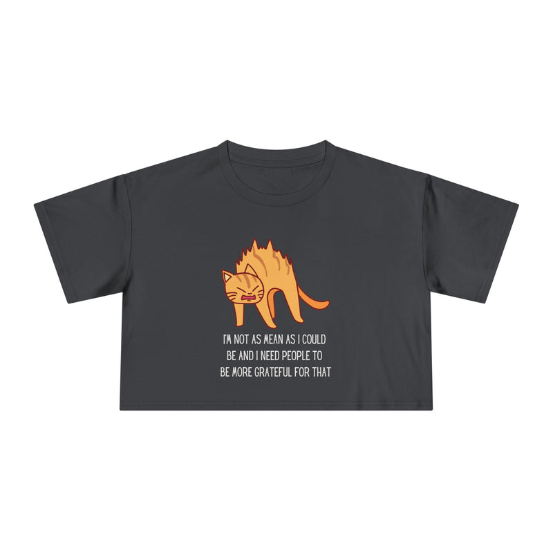 Crop Tee — Sassy Cat Graphic with Quote: "I’m Not As Mean As I Could Be, and I Need People To Be More Grateful For That" T-shirt Top