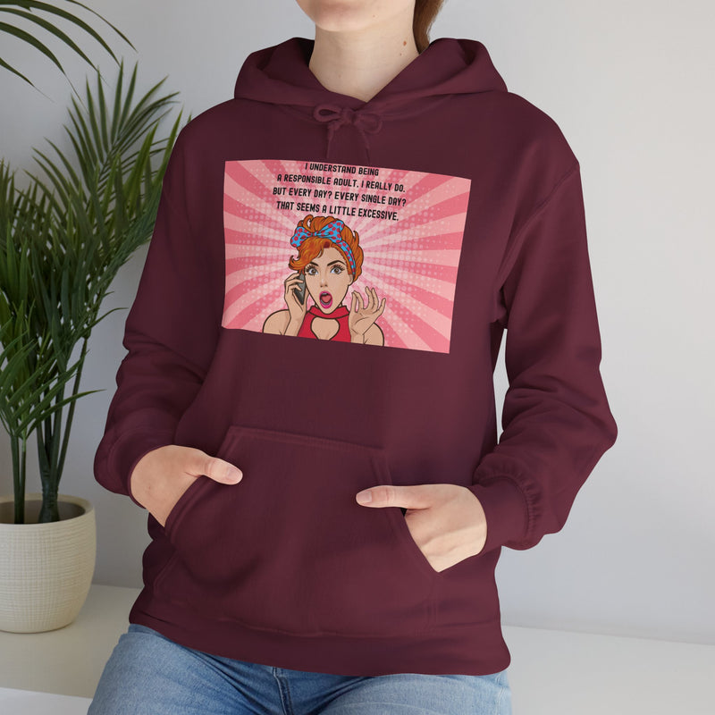 Retro Pop Art Hooded Sweatshirt — "Responsible Adult..." Graphic Hoodie