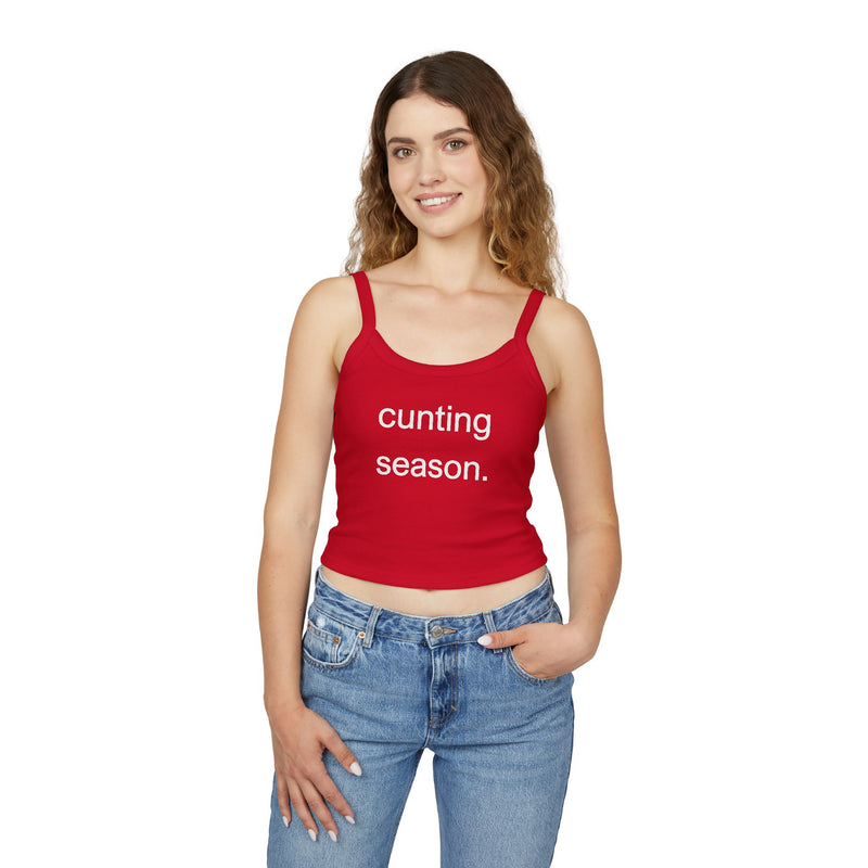Spaghetti Tank Top — "cunting season." Minimalist Statement Crop Top