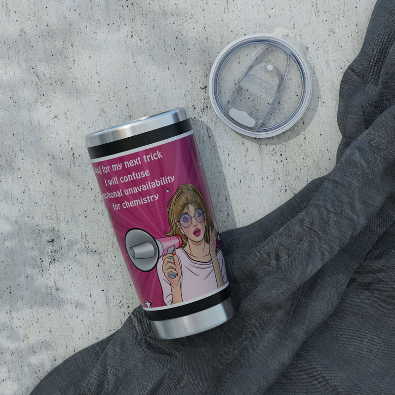 20oz Vagabond Travel Tumbler — 'Emotional Unavailability' Retro Pop Art Traveler Cup
