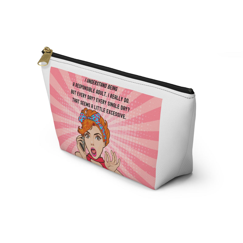 Retro Pop Art Accessory Pouch — "Responsible Adult" Travel Cosmetic/Makeup Bag