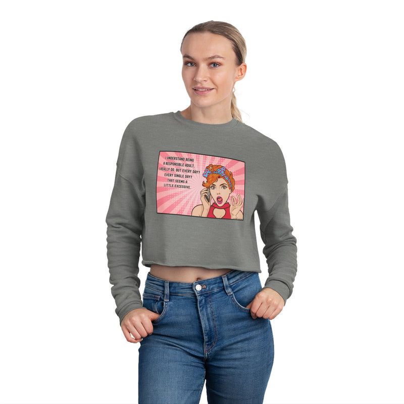 Cropped Sweatshirt — Retro Pop Art 'Responsible Adult' Women's Crop Top