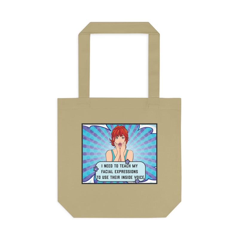 Retro Pop Art Reusable Tote Bag — 'Facial Expressions' Large Cotton Book Bag
