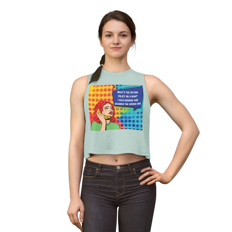 Retro Pop Art Crop Top - "What's the Return Policy on a Man" Tank
