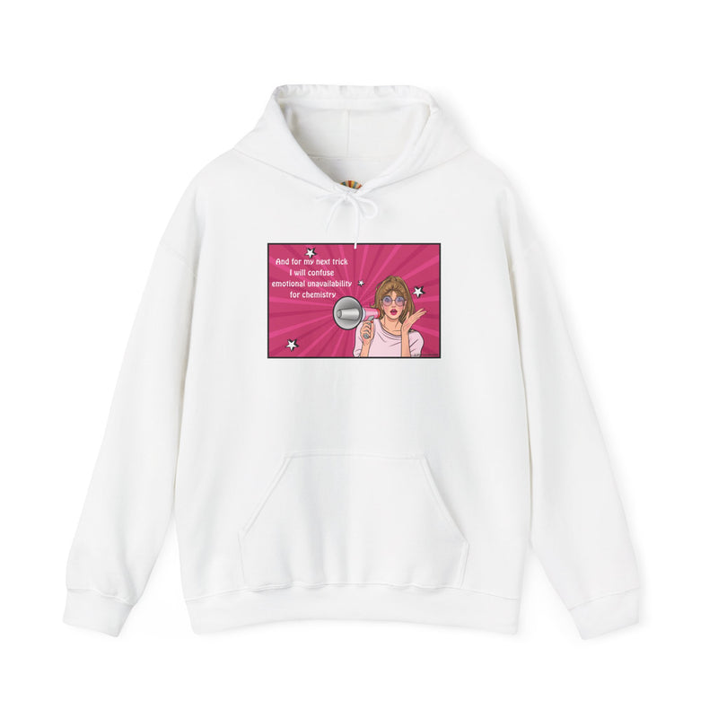 Graphic Hoodie — Retro Pop Art "Emotional Unavailability" Hooded Sweatshirt