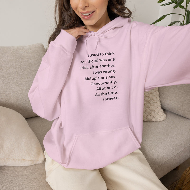 Graphic Text Hoodie — 'Adulthood' Hooded Sweatshirt