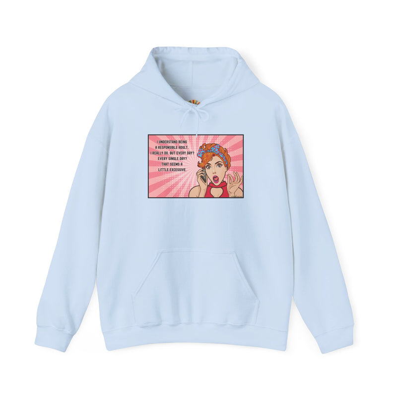 Retro Pop Art Hooded Sweatshirt — "Responsible Adult..." Graphic Hoodie