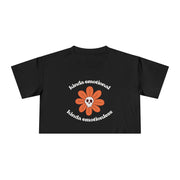Crop Tee — 'Kinda Emotional, Kinda Emotionless' Retro Flower Skull Graphic T-shirt Top