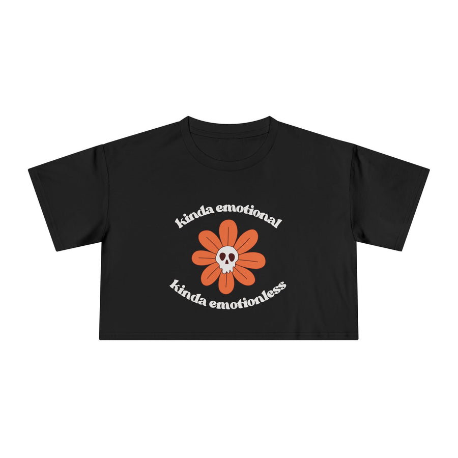 Crop Tee — 'Kinda Emotional, Kinda Emotionless' Retro Flower Skull Graphic T-shirt Top
