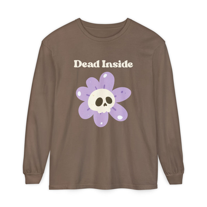 "Dead Inside" Oversized T-Shirt - Skull Flower Long Sleeve Tee