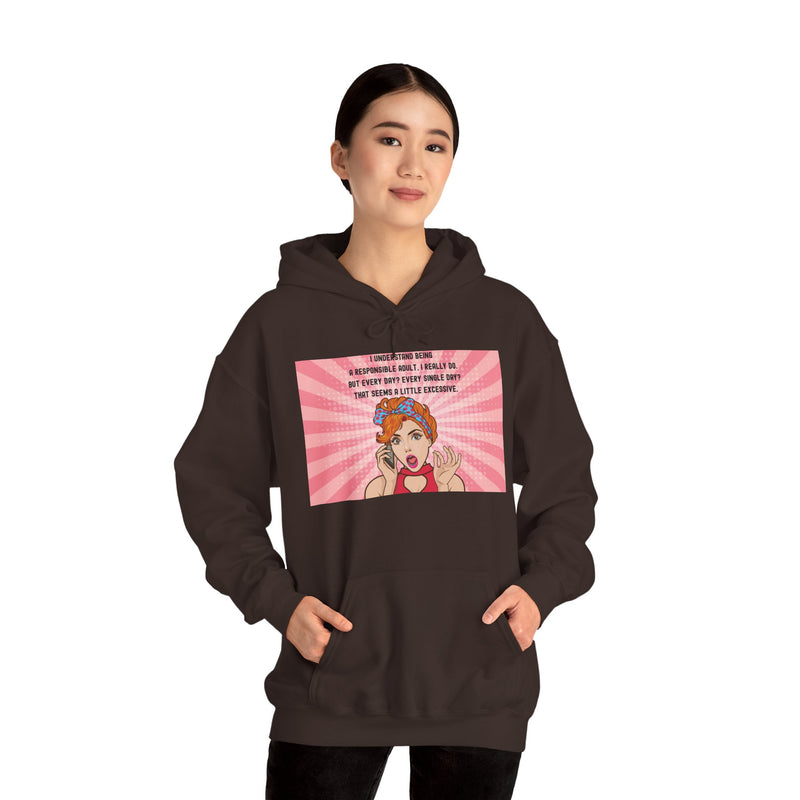 Retro Pop Art Hooded Sweatshirt — "Responsible Adult..." Graphic Hoodie