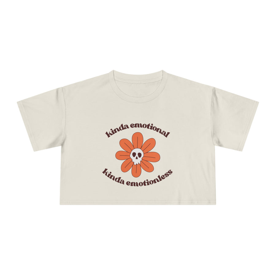 Crop Tee — 'Kinda Emotional, Kinda Emotionless' Retro Flower Skull Graphic T-shirt Top