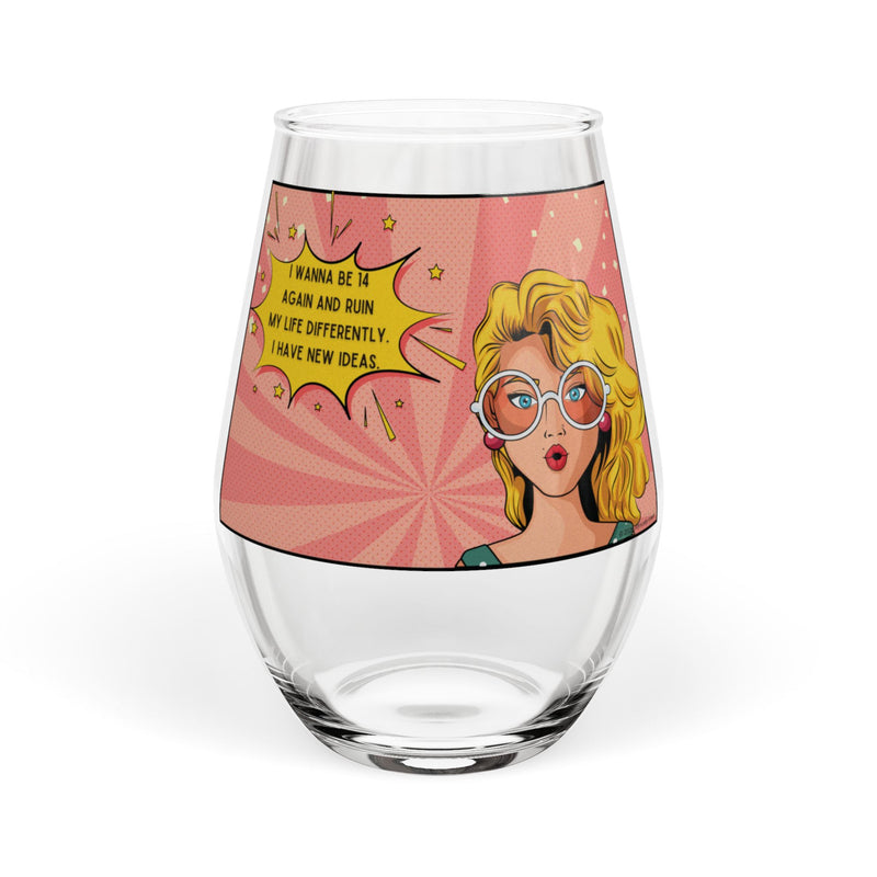 Retro Pop Art Stemless Wine Glass – 14 Again