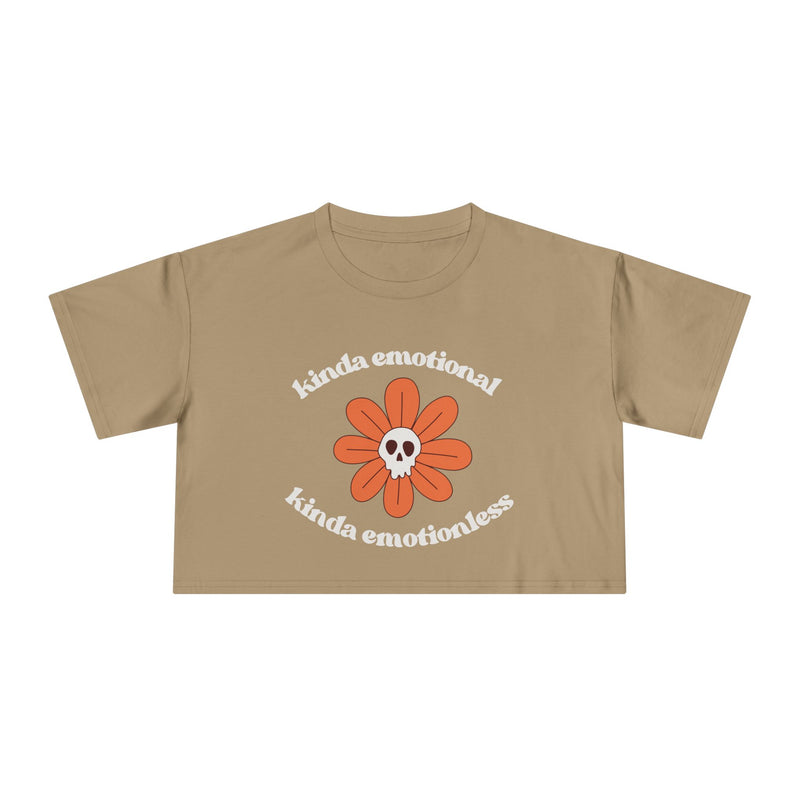 Crop Tee — 'Kinda Emotional, Kinda Emotionless' Retro Flower Skull Graphic T-shirt Top