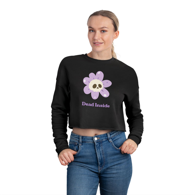Cropped Sweatshirt — 'Dead Inside' Flower Skull Graphic Crop Top
