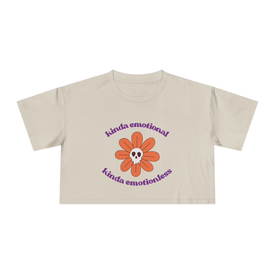 Crop Tee — 'Kinda Emotional, Kinda Emotionless' Retro Flower Skull Graphic T-shirt Top