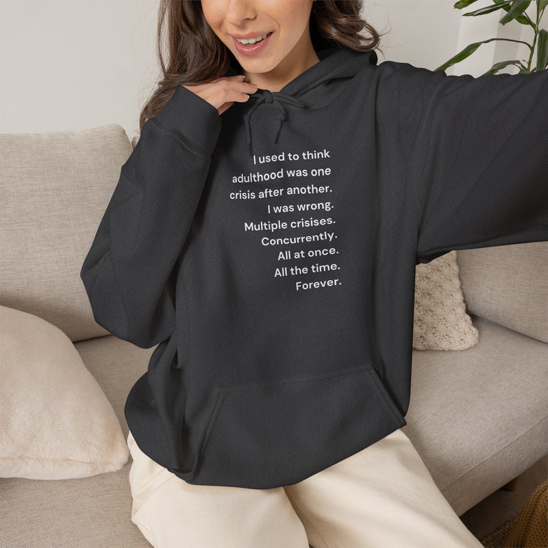 Graphic Text Hoodie — 'Adulthood' Hooded Sweatshirt