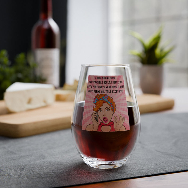 Retro Pop Art Stemless Wine Glass – "Responsible Adult"